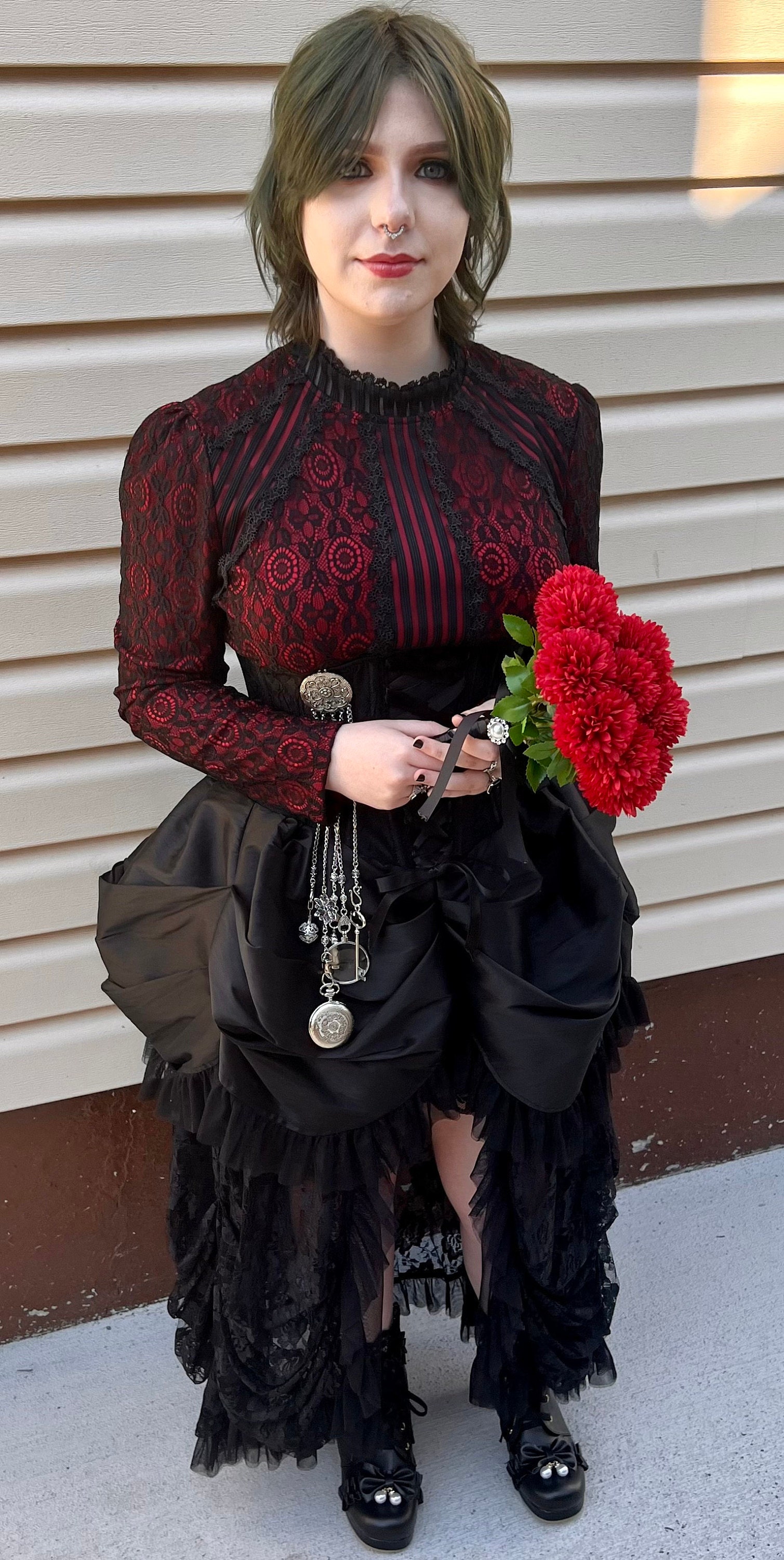 Round Floral Chatelaine with Waist Clip  5 Chains and Hooks for Fiber Arts