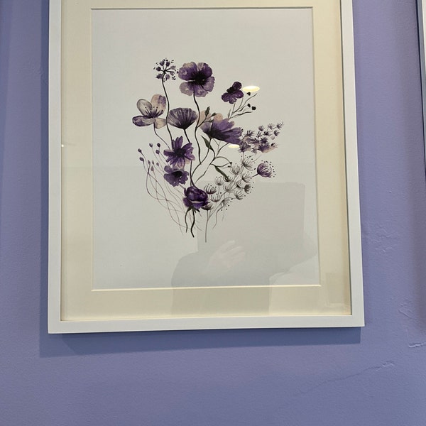 Set of 3 Purple Boho Wildflowers Floral Art Prints, Wall Art, Meadows ...