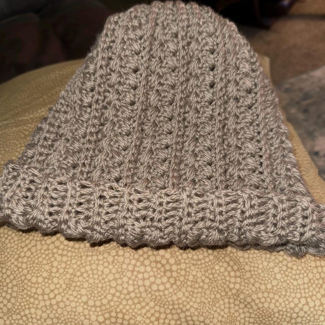 A customer's finished Snowy Wheat Stitch Puff Crochet Beanie Pattern