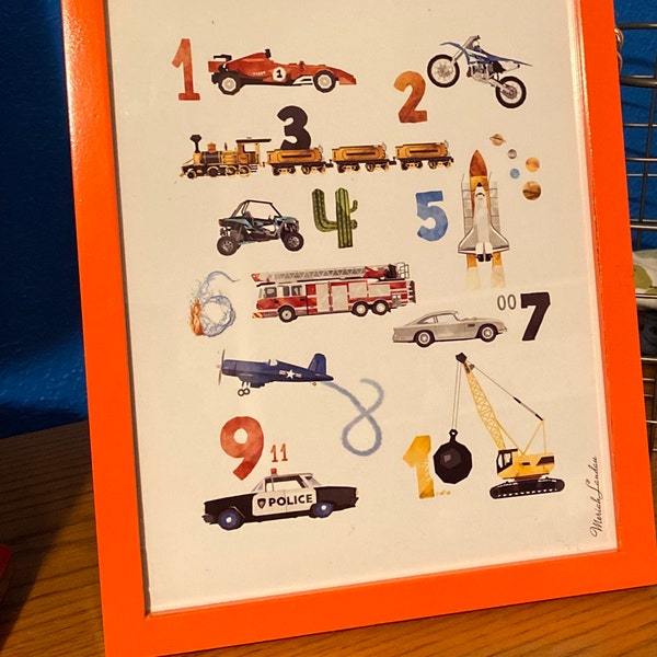 Numbers Print, Printable Number Transportation Poster, Learning Numbers ...