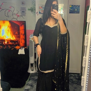 Colour Dress Combination Dark Navy Blue Punjabi Suits Black Georgette  Salwar Kameez Suit: Punjabi Patiala, Laces