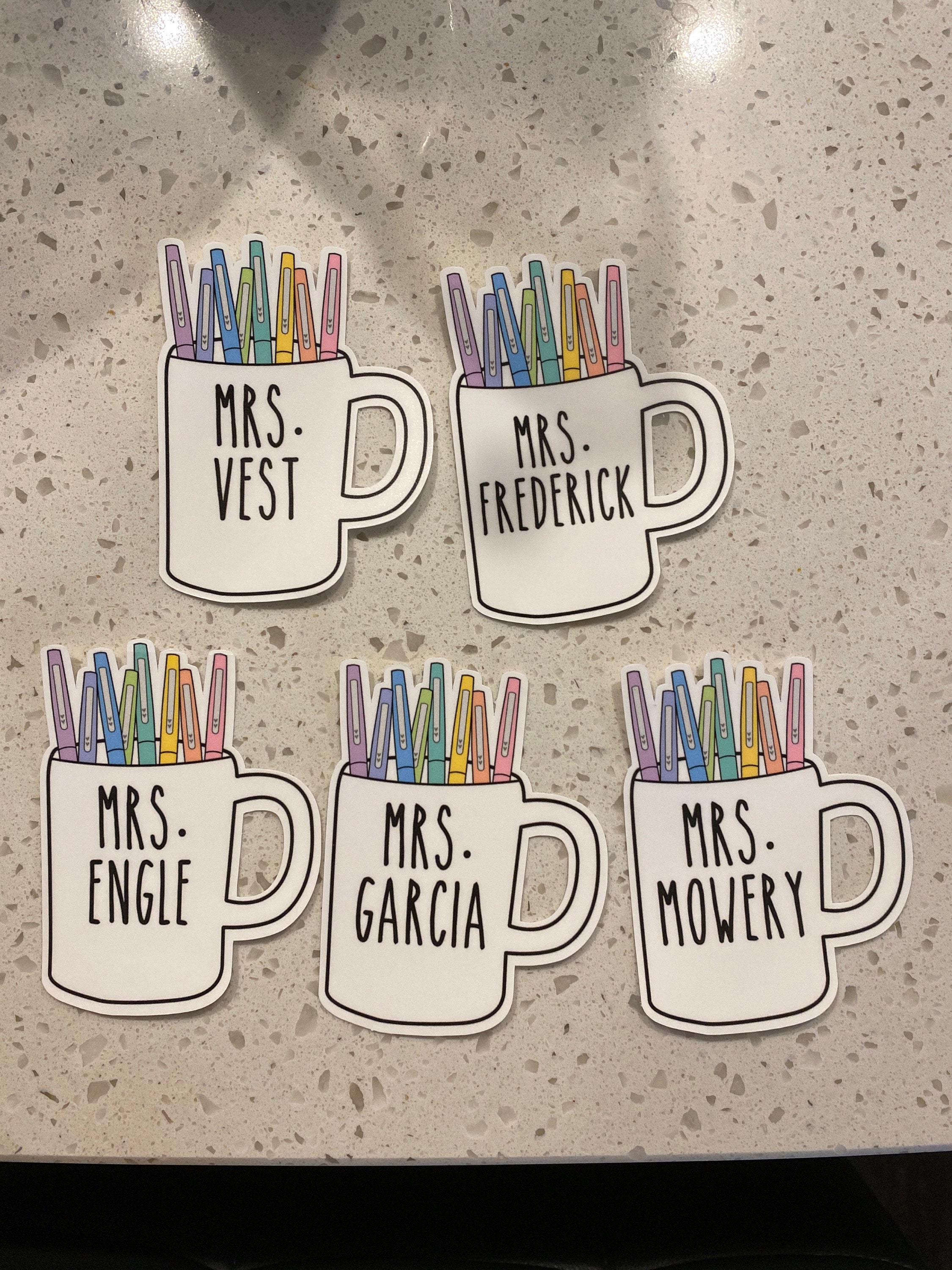 Custom Teacher Coffee Mug Sticker, Personalized Teacher Sticker Coffee Mug, Teacher Flair Pen Sticker