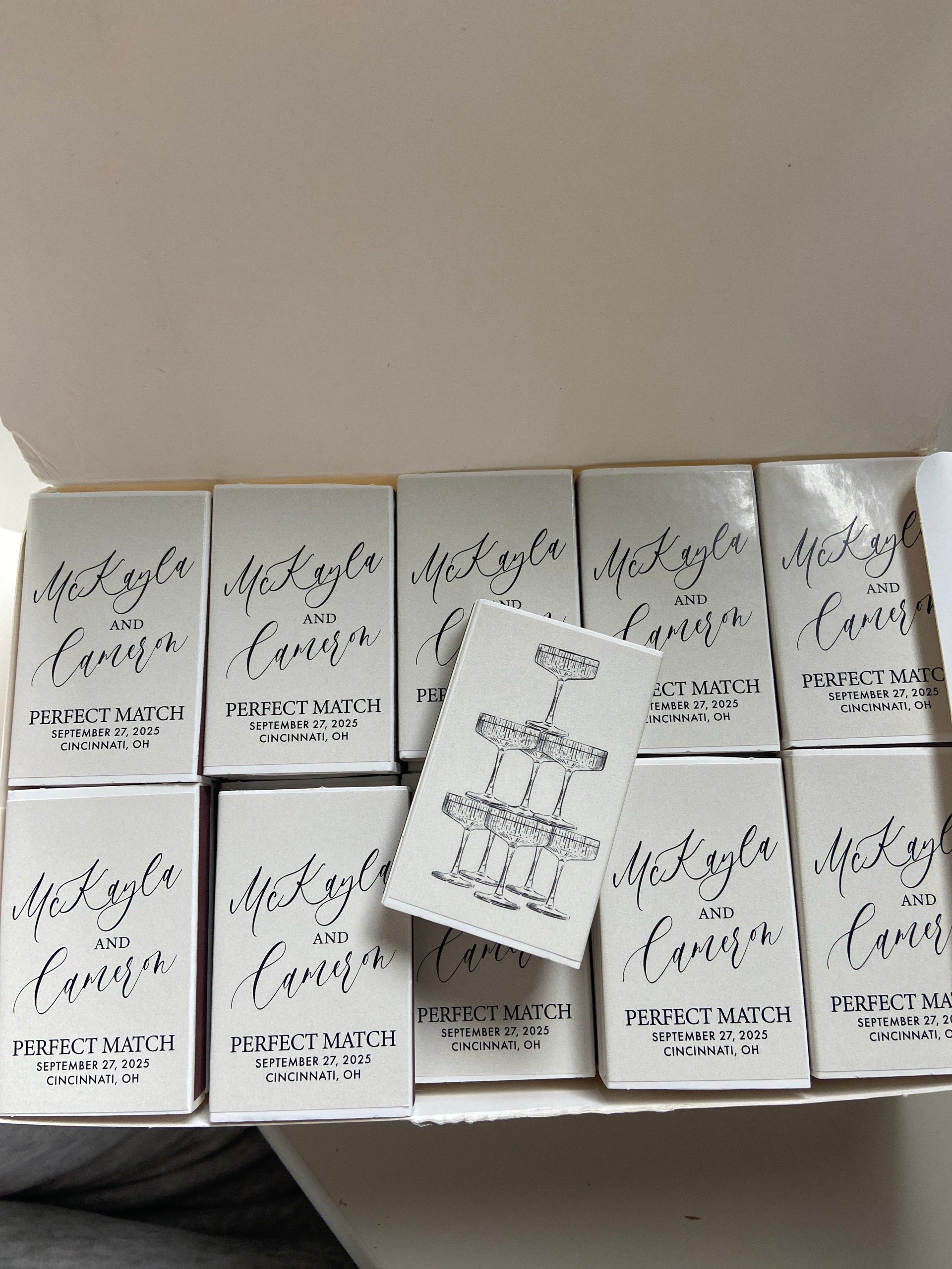 (Set of 50)Personalized Matches, Wedding Favors, Champagne Tower, Reception Favors, Bridal Shower, Engagement, Custom Party Favors