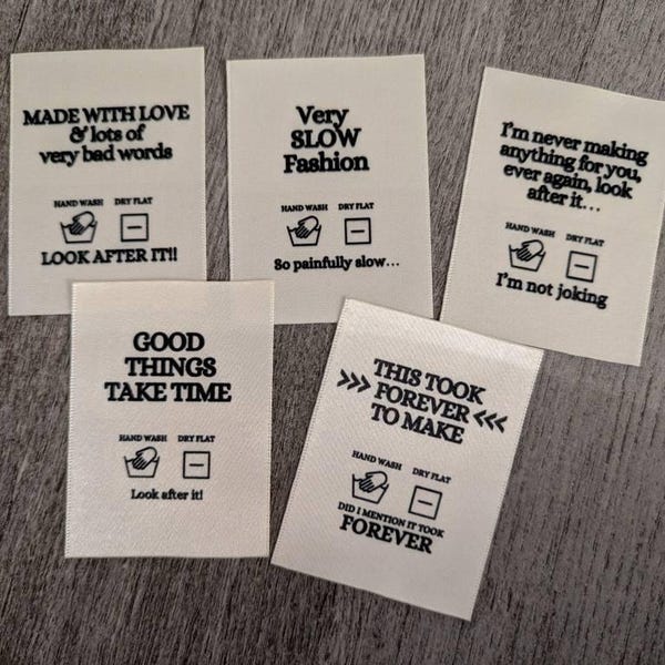 Slow Labels Luxury Multipack ‘slow Fashion’ Woven Clothing Care Labels X 5 Labels ...