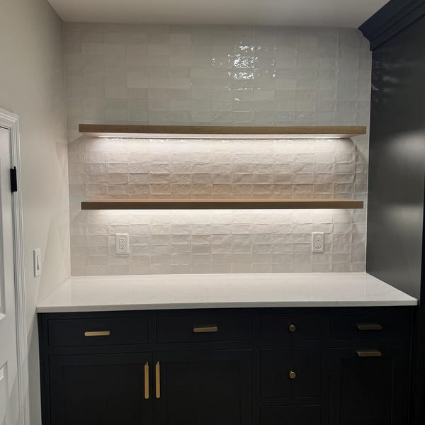 White Oak Floating Shelf With Integrated LED Lighting, 1.625" Thick ...