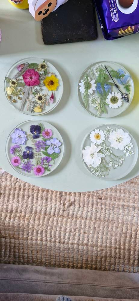 Natural Flowers Coasters,Colorful Pressed Real Flowers Outdoor Coasters,Custom Wedding Birthday Christmas Gifts Table Decor,Wildflowers Art