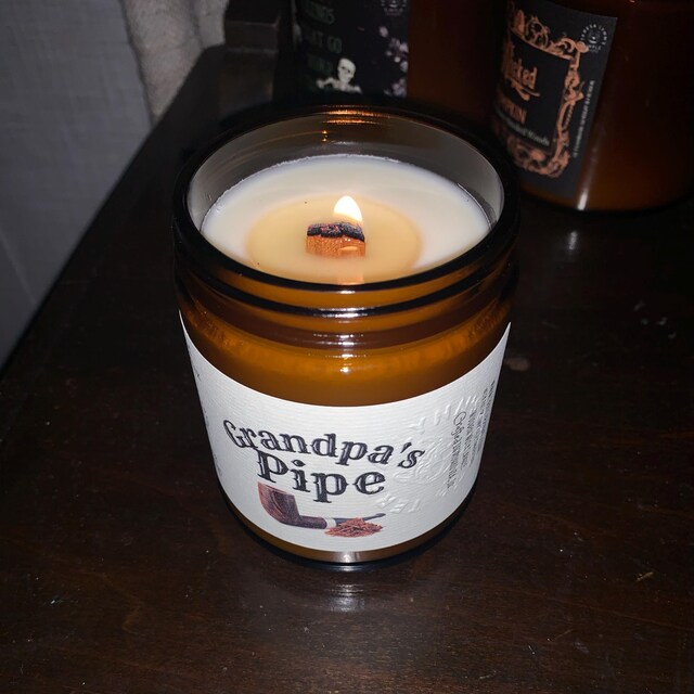 candle black cherry pipe tobacco Black Cherry Tobacco Scented Soy Candle, Wooden Wick