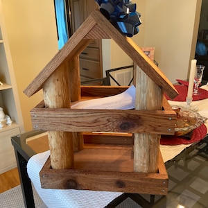 Large Rustic Wood Platform Bird Feeder Has 2 Levels Use as a Hanging