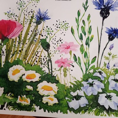 Watercolour Spring Meadow Window Decal Reusable Pink Blue Flower Window ...