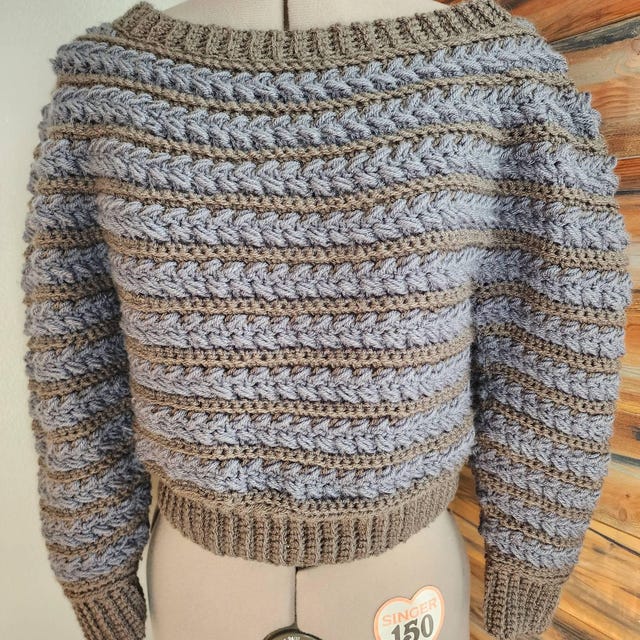 A customer's finished Wheat Stitch Yoke Sweater Crochet Pattern