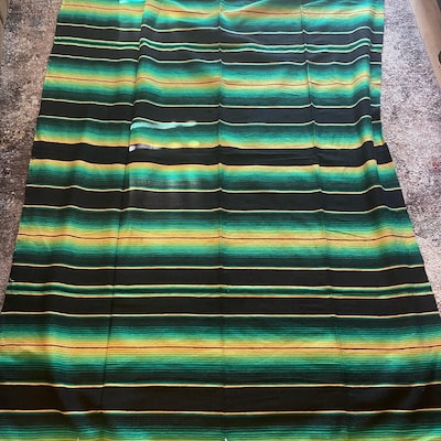 Blanket Mexican Serape Saltillo Green Black and Yellow Striped Handmade ...