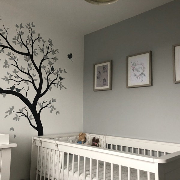 White Tree Wall Sticker Large Nursery Tree Decal With Birds Wall ...