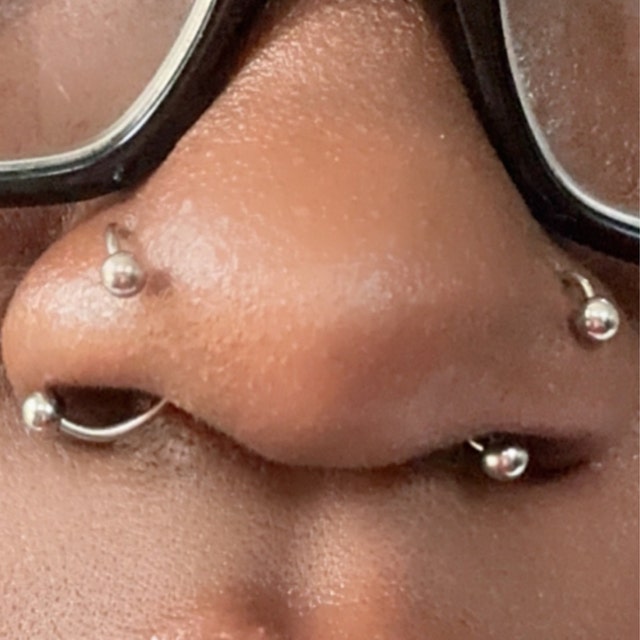 20G 18G 16G Silver Gold Black Titanium Double Ball Nose Hoop Ring