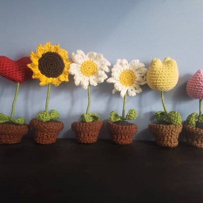 5in1 PDF File Mini Crochet Flower Pot, Crochet Flowers Pot Pattern ...