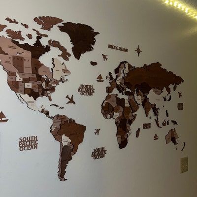 Wooden World Map Wall Art Decor 3D Wooden World Map World - Etsy