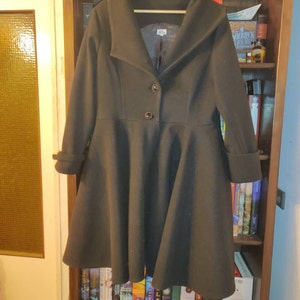 Wool Princess Coat, Fit and Flare Overcoat, Asymmetric High