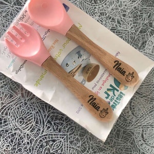 Couverts Cuillere Fourchette Bebe En Silicone Et Bois Etsy