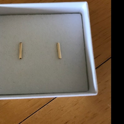 Solid 10K Gold Long Bar Studs Gold Studs Line Studs Staple - Etsy