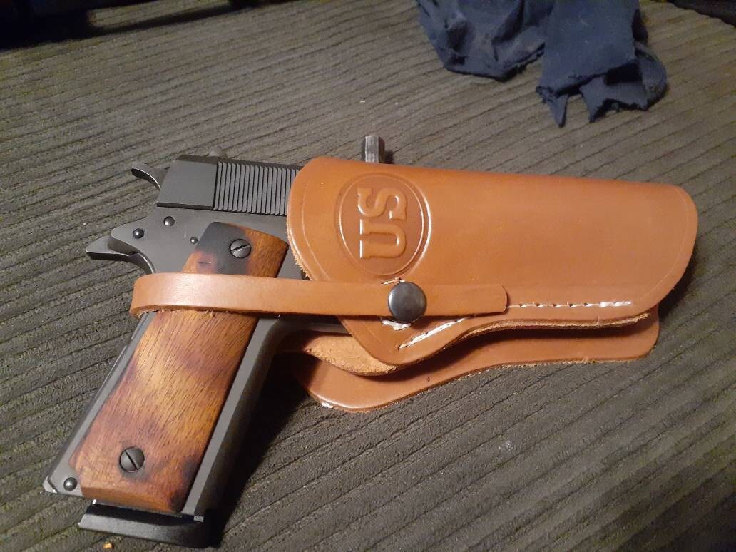 Western Leather Wild Bunch Style Holster Fits Colt Springfield Ruger RIA Remington Taurus 45 Model 1911