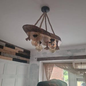 Live Edge Olive Wood Slab Pendant Chandelier, Rustic Lighting