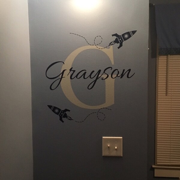 Nursery Wall Decal - Rocket Ship Name Wall Decal for Boy and Girl ...