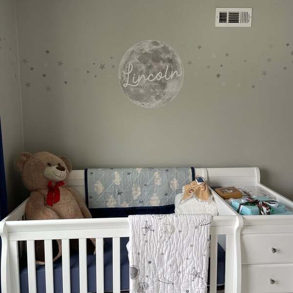 Personalised Moon and Stars Fabric Wall Stickers ~ Custom Name Decal ...