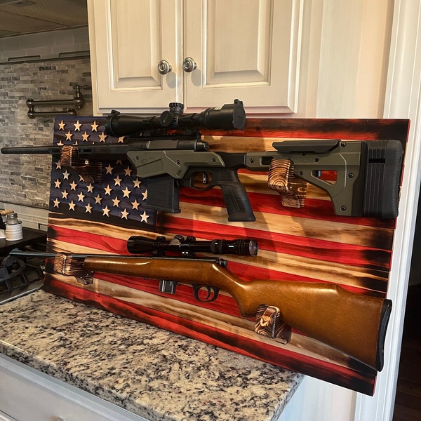 36x20 Rustic American Flag Double Gun Rack. Double Gun Bow Rack. - Etsy
