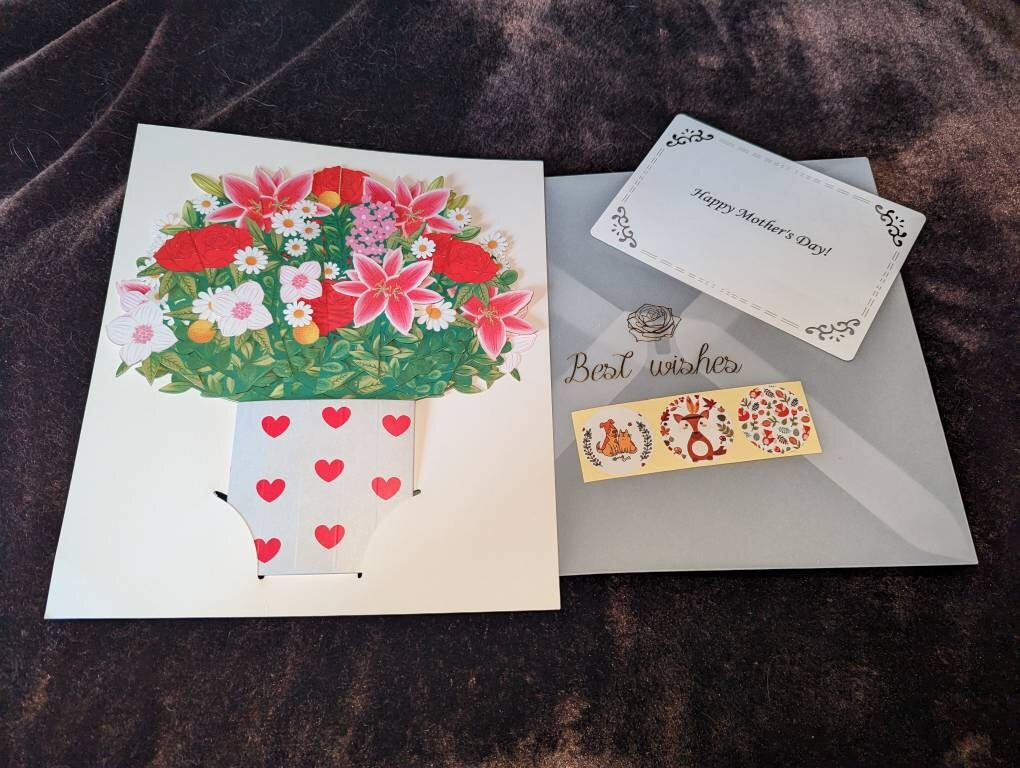 Cherry Bouquet - Pop Up 3D Card Father&#39;s Mother’s Day Birthday Valentines Wedding Anniversary Thank You Keepsake Blossoms will Last All Year