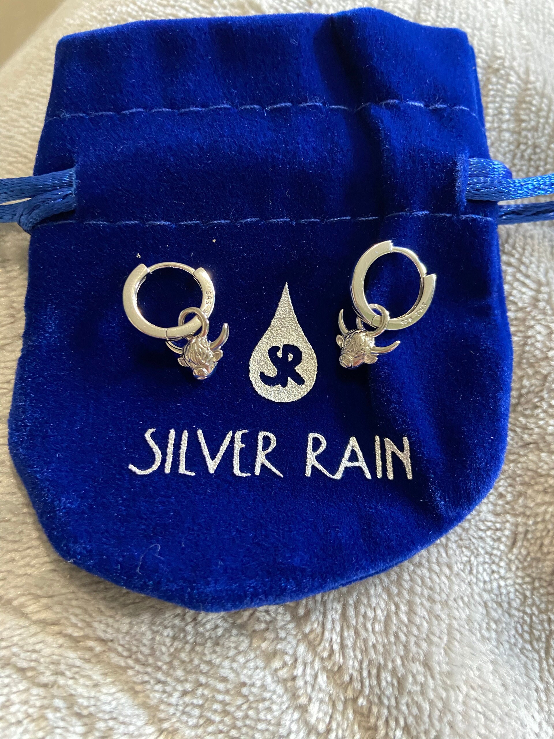 Dangling Highland Cow Huggie Hoops in Sterling Silver, Silver or Gold or Rose Gold, Highland Cow Earrings, Detachable and Interchangeable