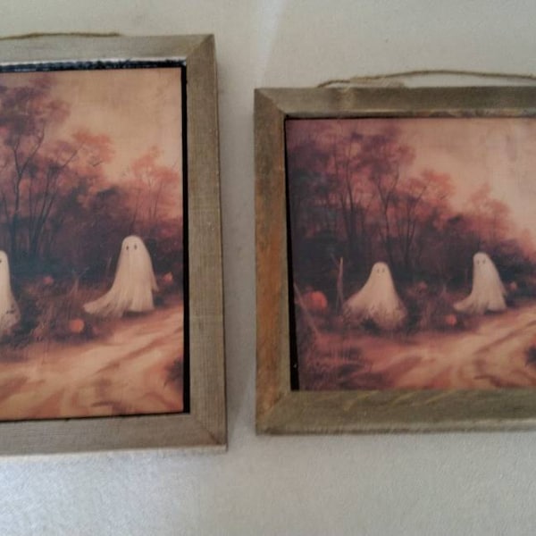 Moody Ghost Painting Autumn Landscape Vintage Style Wall Art Halloween ...