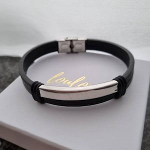 Personalizar Pulseras De Cuero Para Hombr Y Mujer Grabar Nombre Fecha ID Brazalete De Acero Inoxidable Regalo De Joyería - AliExprs