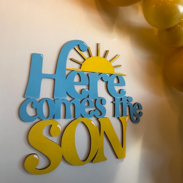 Here Comes the SON Wooden Baby Shower Backdrop Sign | Baby Shower Decor ...