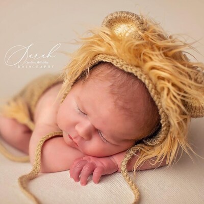 Newborn Knit Lion Costume: Baby Lion Hat With Ears, Knitted Diaper ...