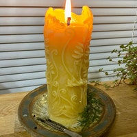 Beeswax Fern Candle Set Sphere & Pillar / 100% Natural Bees Wax / Handcrafted In USA / Honey Aroma / Unscented Natural / Long Burning / Ball - Foto 4