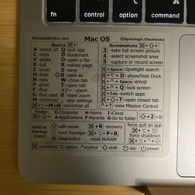 Dww-mac Os (monterey/big Sur/catalina/mojave) Raccourci clavier,  autocollant en vinyle transparent sans résidus M1 / m2 / intel, compatible  avec Macboo 13-16 pouces