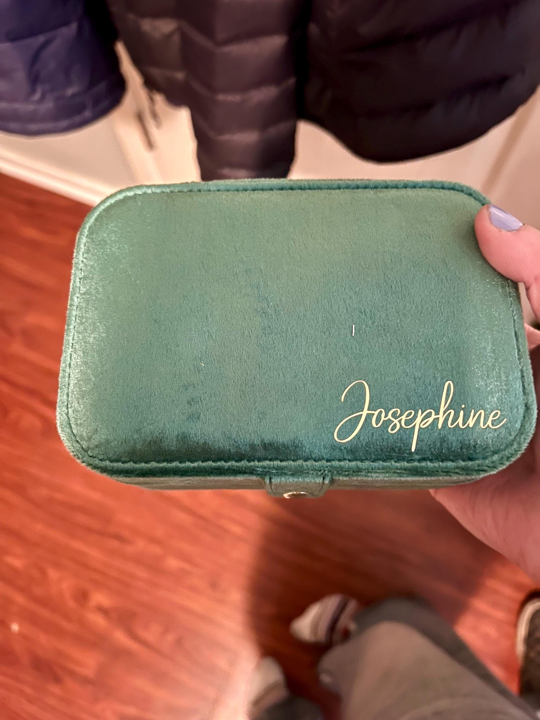 Travel Velvet Jewelry Box with Button Snap and Mirror, Christmas & Holiday Gift, Wedding, Bridesmaid, Jewelry Case, Name Box Personalized