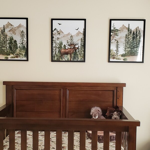 Set of 3 Woodland Animal Prints, Boy Woodland Nursery Prints, Moose ...