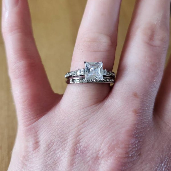 4 Ct Princess Cut Wedding Ring Set Engagement Ring Wedding Band Diamond ...