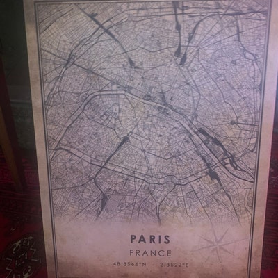 Paris Vintage Map Print Paris Map France Map Art Paris City Road Map ...