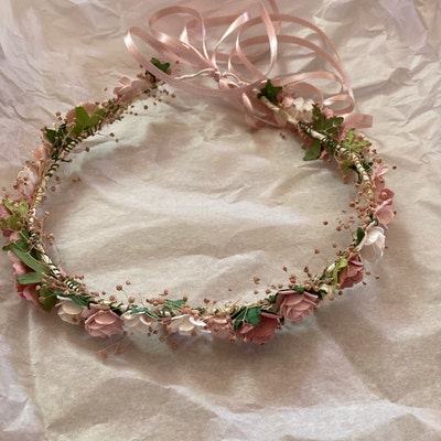 Blumenkrone Kopfschmuck Für Brautjungfern – Verstellbar, Weiß, Aus Stoff