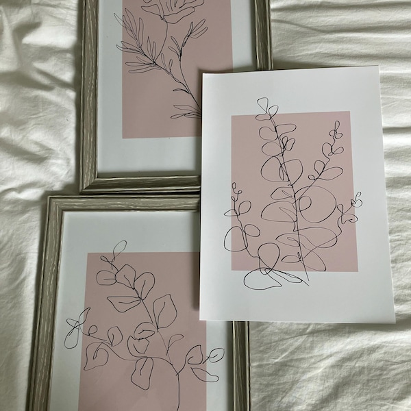 Pink Wall Art, Botanical Prints, Set of 3 Prints, Plants Wall Art ...