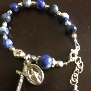 Baptism Bracelet for Baby Boy Blue Sodalite Gemstone Rosary Bracelet ...