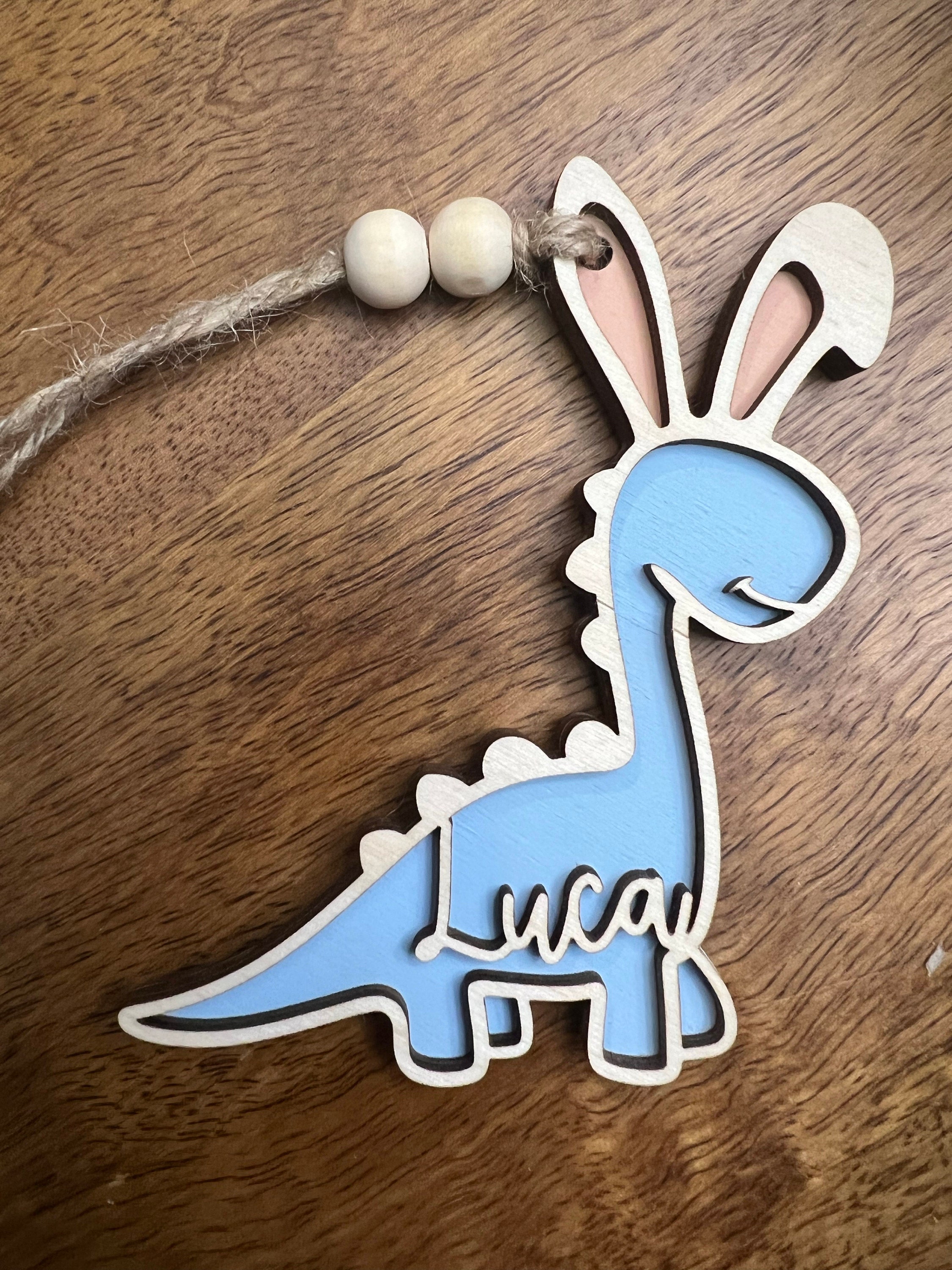 Easter basket tag, personalized name tag, dinosaur decor, Dino easter tag, easter bunny, kids easter decor, Easter egg, easter tier tray