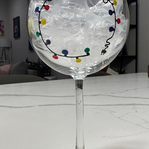 Christmas Lights Wine Glasses, Hand Painted, Christmas Tree Lights ...