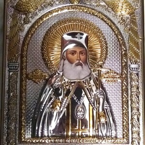 聖ルカの祝福された外科医 銀製キリスト教正教会のアイコン / ギリシャ