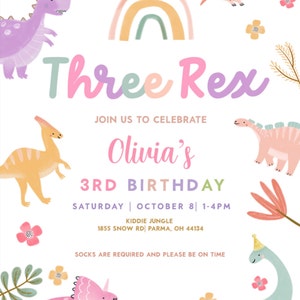 Editable Three Rex Invitation Dino Birthday Invite 3 Rex Pink Etsy India Editable Three Rex Invitation Dino Birthday Invite 3 Rex Pink Etsy India
