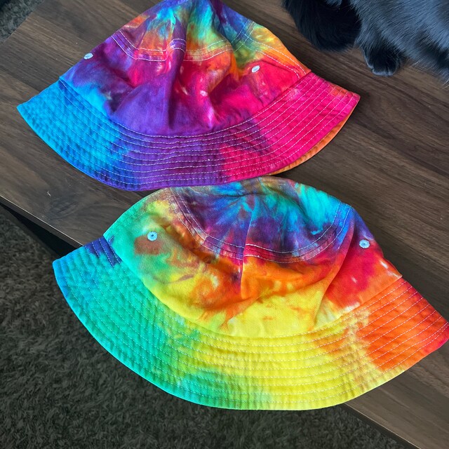 Rainbow Tie Dye Bucket Hat - Cotton Hippie Style - Etsy