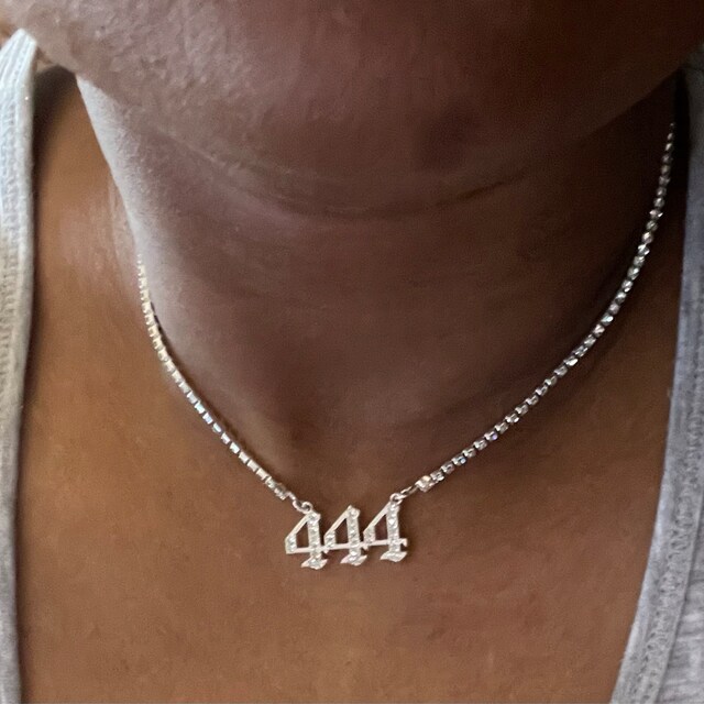 444 Necklace, Angel Numbers Tennis Necklace, 444 Pendant, Tennis