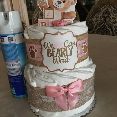 Teddy Bear Diaper Cake With a We Can Bearly Wait Theme for a Cute Baby ...