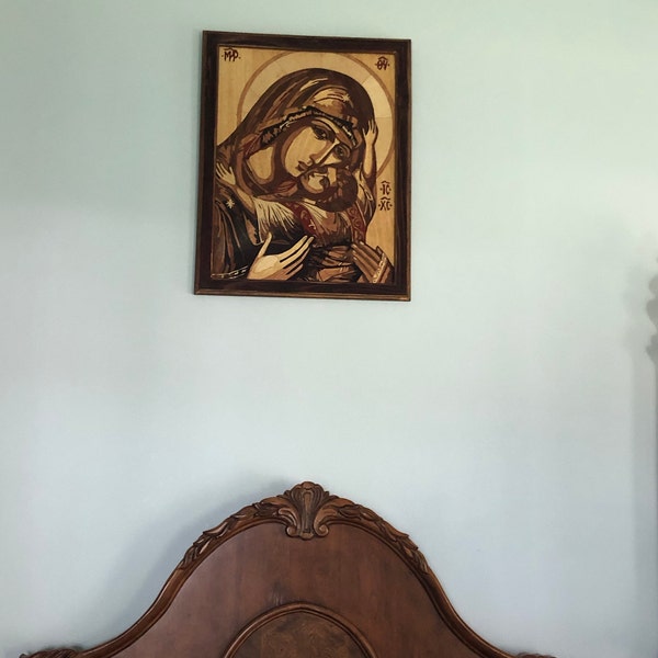 Wood Mosaic 30x20 Inlay FRAMED Geometric Art 1 Home Decor Suprematism ...